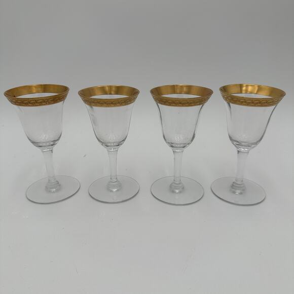 Vintage Tiffin-Franciscan Laurel Wine Stemware Gold Encrusted Band S/4 - Picture 1 of 7